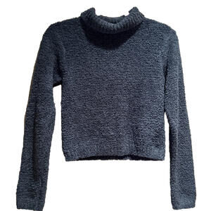 🧣🦋GORGEOUS Moda  Sz S Blue Long Sleeve Standup Neck  Cropped Sweater